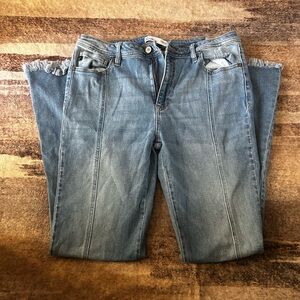 KanCan Light Blue Flare Jeans with Frayed Hem